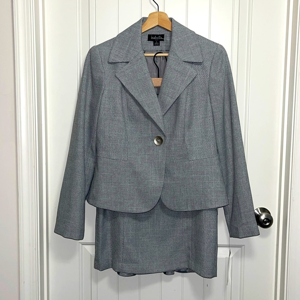 Isabella Suits Set Womens Size 8 Gray Blazer Jacket Pencil Skirt 2 Piece Career